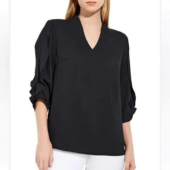 NWT Misook Tulip-Sleeve Crepe De Chine Blouse Medium - Picture 4 of 9